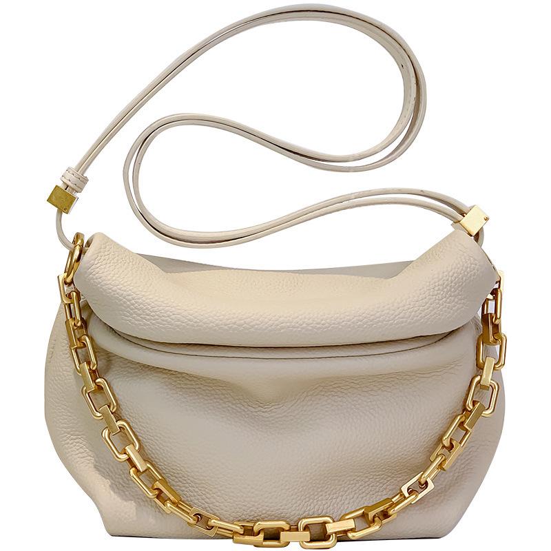 Women's Genuine Leather Pleated Cloud Bag: 2024 Fashion Chain Dumpling Shoulder Crossbody Bag