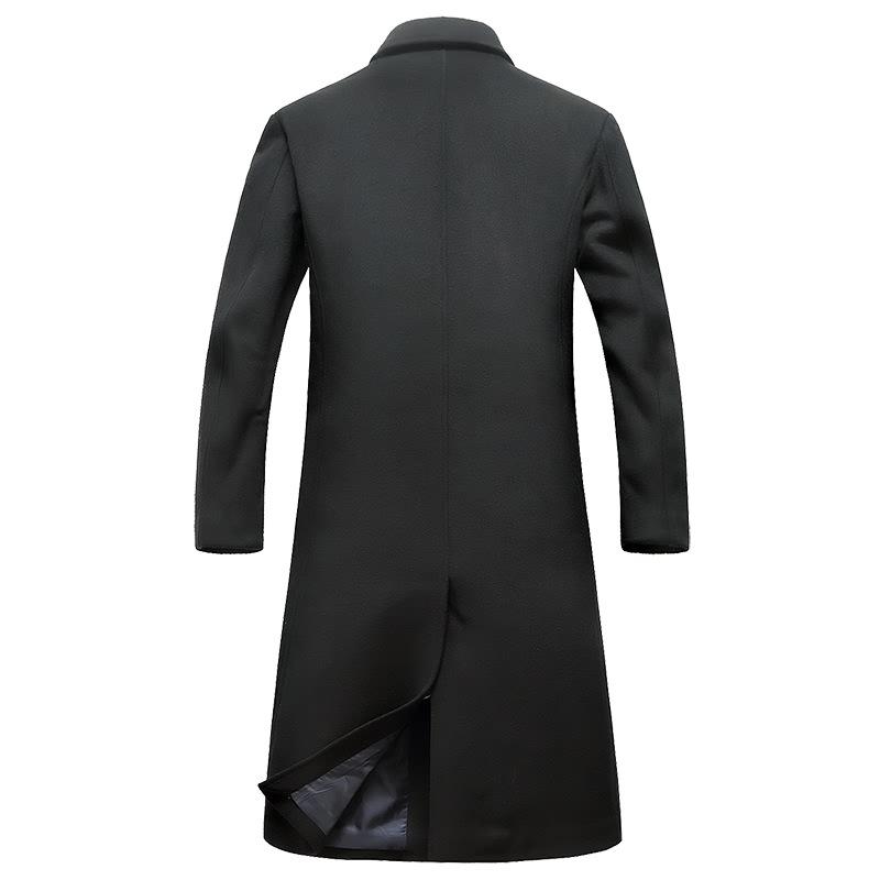 Men's Long Wool Coat with Suit Collar and Thick Cotton Lining