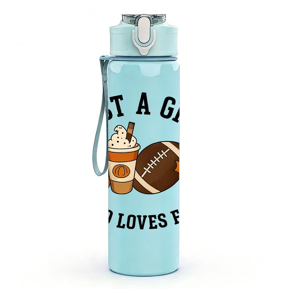 1PC Just A Girl Who Loves Football Print 750ml Color Plastic Sports Water Bottle Leakproof Flip Straw Lid Suitable for Sports Office Home Use