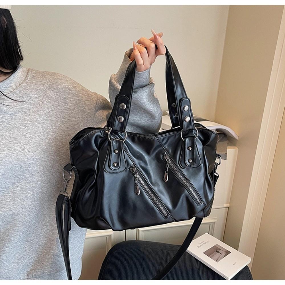 Casual Soft Shoulder Bag Large Capacity Glossy PU Leather Tote Bag Multifunctional Solid Color Handbag Women