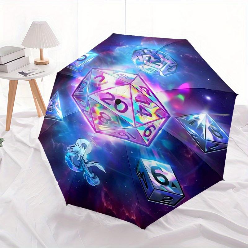 Dungeons and Dragons Automatic Folding Umbrella 8 Ribs, Durable Iron Frame, Bright Color Pattern Compact Travel Umbrella, Suitable for Outd