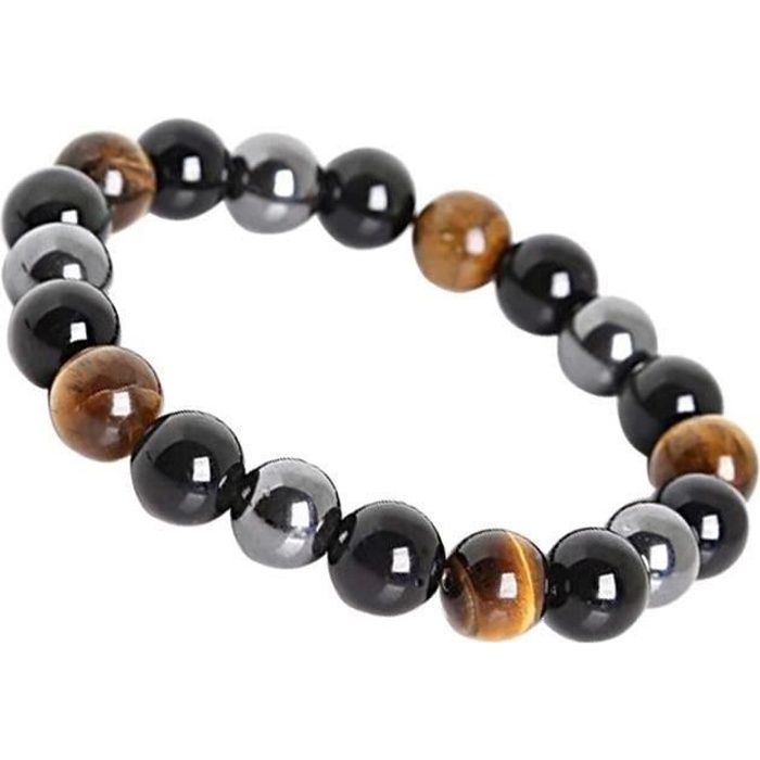 

Bracelet - Triple Protection - Tiger s Eye - Hematite - Black Obsidian - Black Agate