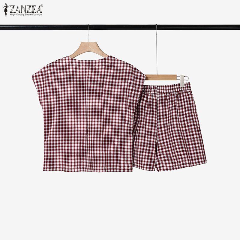 ZANZEA Women Sleeveless Blouse and Shorts Summer Two Piece Suit Sets