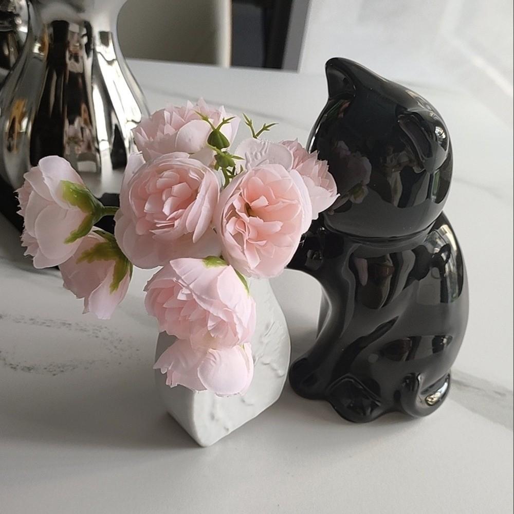 Ceramic Kitten with Tilted Flower Vase Cat Statue Flower Container Flower Holder  Living Room