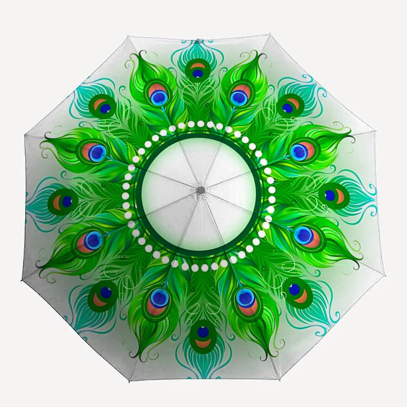 1pc Peacock Feather Mandala Automatic Folding Umbrella, Portable & Foldable Design with 8 Ribs, Casual Outdoor Accessory yy250805133