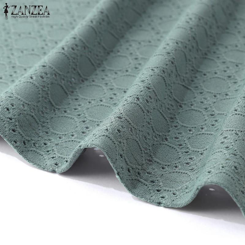 ZANZEA Women Summer V-Neck Sleeveless Solid Hollow Crochet Tank Tops