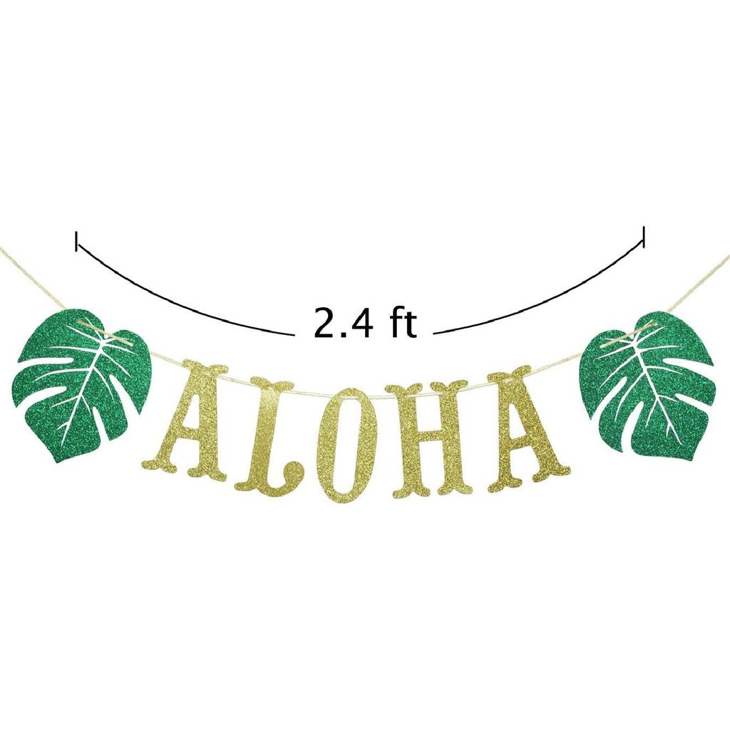 Hawaiian Aloha Banner Decorations with Palm Leaves Garland for Hawaiian Tropical Luau Beach Summer Party Supplies Decor Favors Bunting Photo Booth