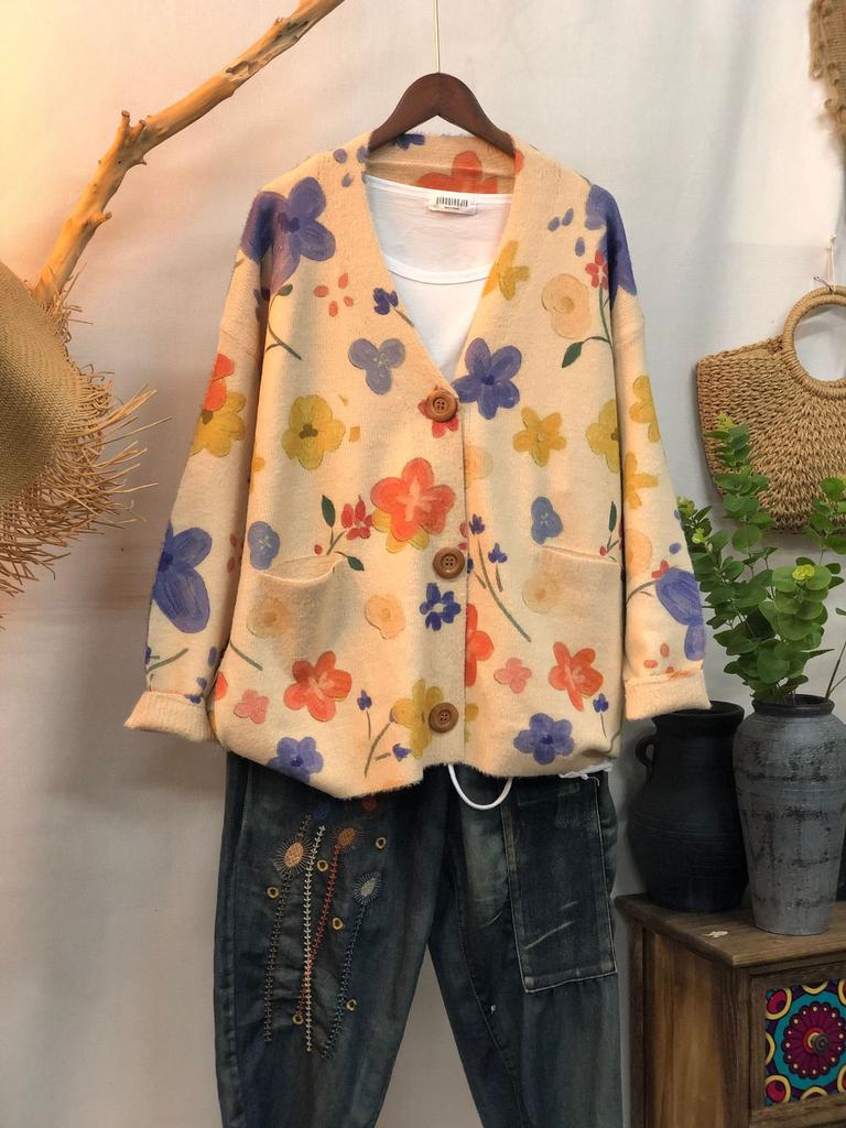 Factory new autumn and winter cute printed imitation mink velvet jacket women's Korean version loose lazy sweater