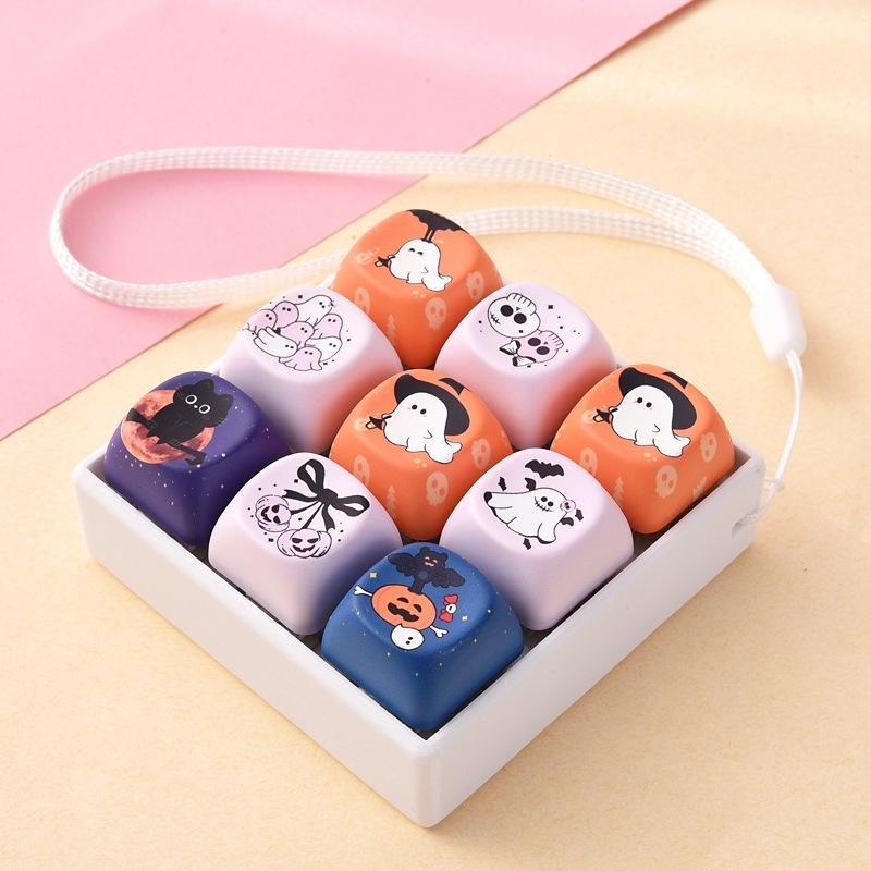 Creative Halloween 9-Key Keyboard Pendant Cute Fidget Keycap Keychain Portable Stress Relief Toy for Outdoor Use