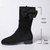 Fashion 2025 Autumn New Women's Mid-calf Boots Slip on Pleated Bowknot Short Boots Fashion PU Suede Ladies Botas Para Mujer Large Size36