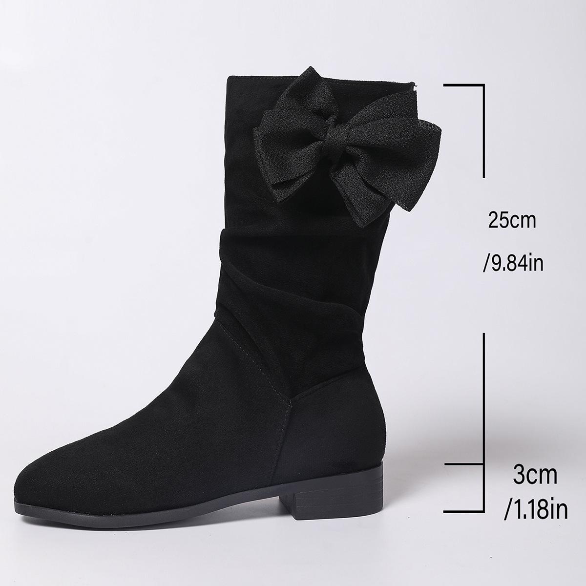 

Fashion 2025 Autumn New Women s Mid-calf Boots Slip on Pleated Bowknot Short Boots Fashion PU Suede Ladies Botas Para Mujer Large Size36 42