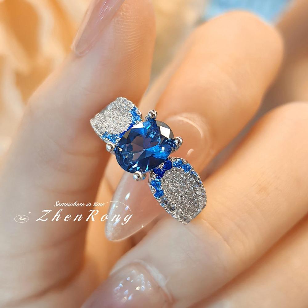 

Vintage Blue Zircon Oval Ring Gradient Spinel Jewelry for Women Simple Elegant Fashion Accessories