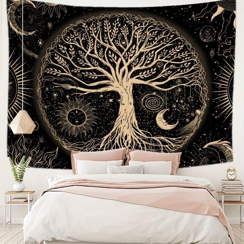 VIKAMA Black Mystic Tree of Life Tapestry Mystical Cosmos for Living Rooms Bedrooms and Gaming Rooms Home Decor