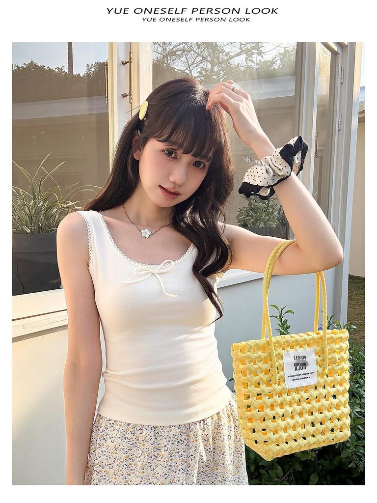 2026 Women's Tight-Fitting Bow Spaghetti Strap Tank Top - Versatile Summer Sleeveless Inner & Outer Wear