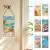 Wooden Hanging Sign Summer Sign, Welcome Front Door Decor with Yard Ornament Rope, Colorful Hanger for Seasonal Farmhouse Beach House Wall Art
