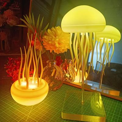 Lámparas de escritorio modernas con forma de medusa, luz de noche LED con cambio de color ajustable y alimentación por USB con base de plástico pulido personalizado, control por interruptor, paisajes marinos