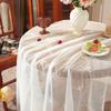 Vintage French Lace Tablecloth White Floral Embroidery Sheer Table Cover for Tea Party Cottagecore Decor