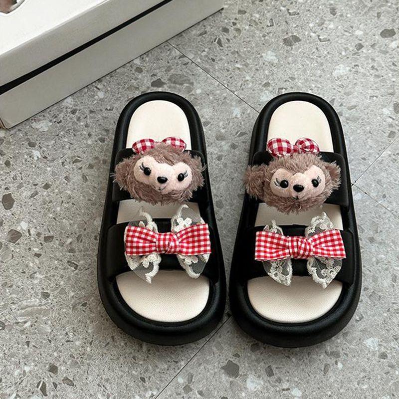 Cute cartoon thick-soled heightened one-word slippers wear the new summer Shirley Rose casual non-slip cool slippers 36-37 3698₽