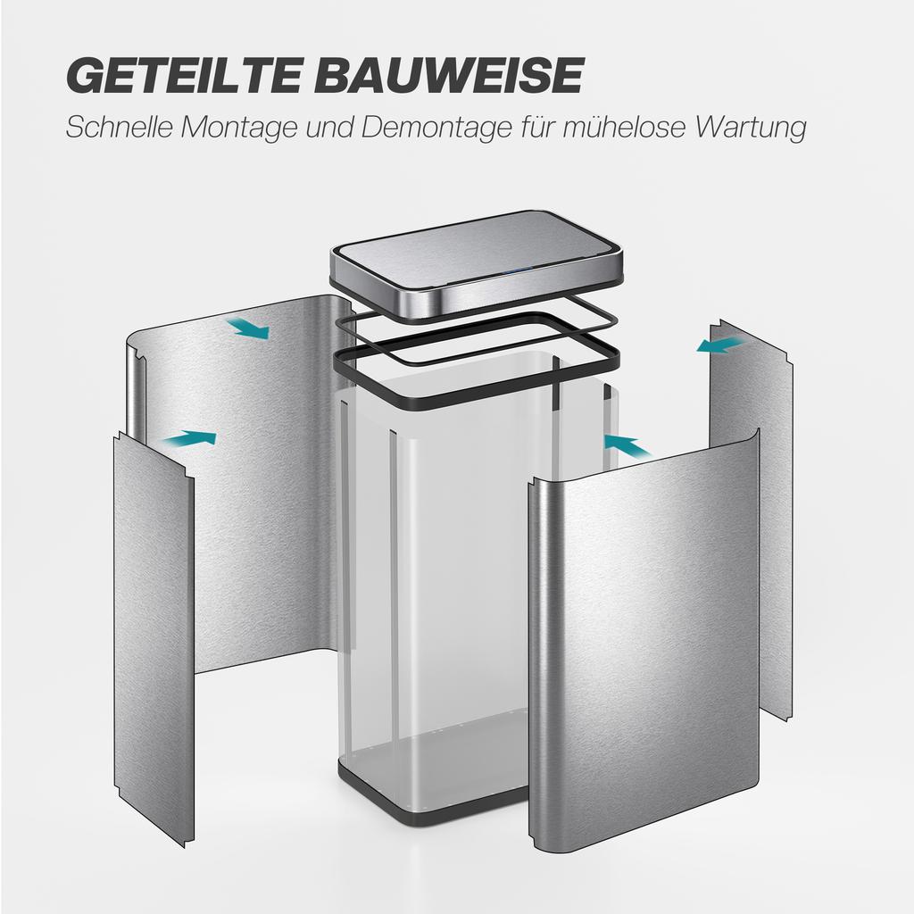 60 L Sensor Can, Sensor Bin with Soft-Close Lid, Fingerprint-Proof Stainless Steel, Silver Tone