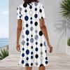 Women s Plus Size White Blue Polka Dot Printed Round Neck Short Sleeve A Line Dress