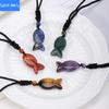 Niche unique design natural agate stone fish pendant crystal braided necklace jewelry