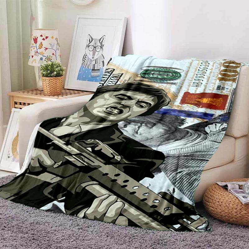 Scarface Classic Movie Print Flannel Blanket Soft Warm Throw For Sofa Bedroom Game Room Living Room Home Bedding Decor Gift