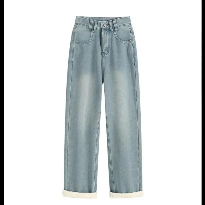 

Джинсы с плюшевой подкладкой зимние универсальные с высокой посадкой большого размера свободные теплые для фигуры типа «груша» широкие брюки XXXXXL синий