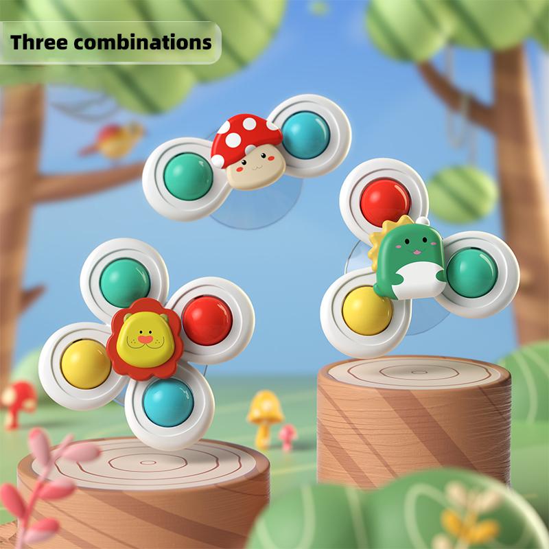 

3Pc Set Suction Cup Spinning Animation Animal Spinner Toys For Kids Window High Chair Tray Bath Table Travel For Kids Present