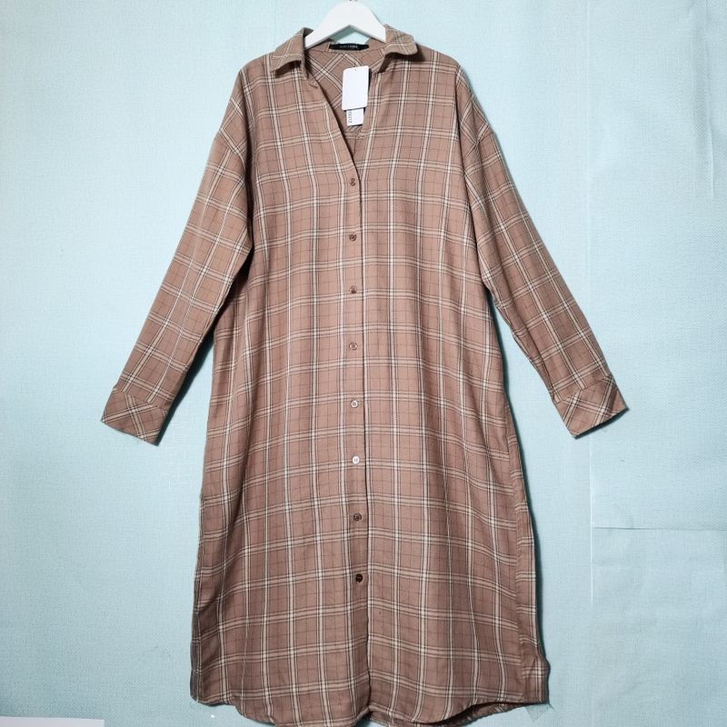 Export Export Tail Goods V Neck Kaihuai Long Shirt Dress Loose Leisure Artistic Long Shirt Height Dress Spring & Fall