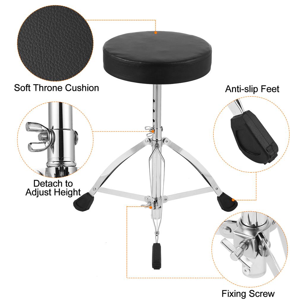 AROMA Universal Drum Throne Round Padded Drum Seat Stool Double braced Stainless Steel Legs Anti slip 5 Levels