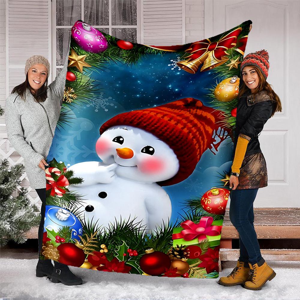1pc Christmas Snowman Outdoor Personalized Flannel Blanket, Soft, Lightweight Personalized Flannel Blanket, Digital Printing,