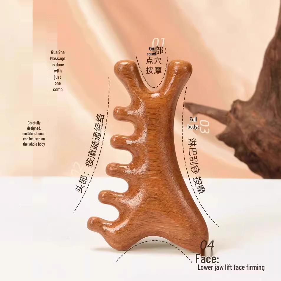4-in-1 Sandalwood Comb: Head, Face, Eye, Scalp Massage & Gua Sha Therapy