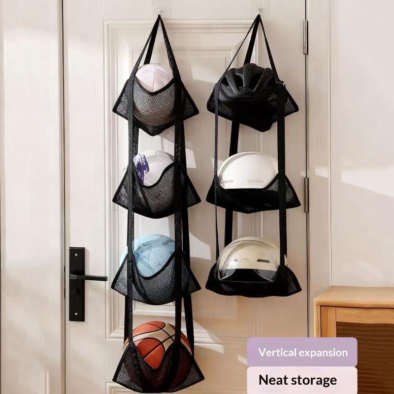 Wall Mounted Ball Storage Hanging Bag Mesh Pockets Organizer For Basketball Soccer Home Garage Sports Equipment Toys Holder