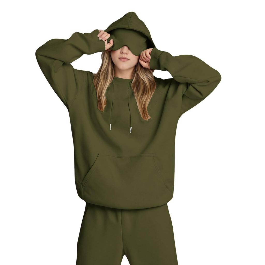 Unisex mikina s kapucí a vestavěnou oční maskou, ležérní s dlouhým rukávem, sportovní pulovr jednobarevný, volná mikina