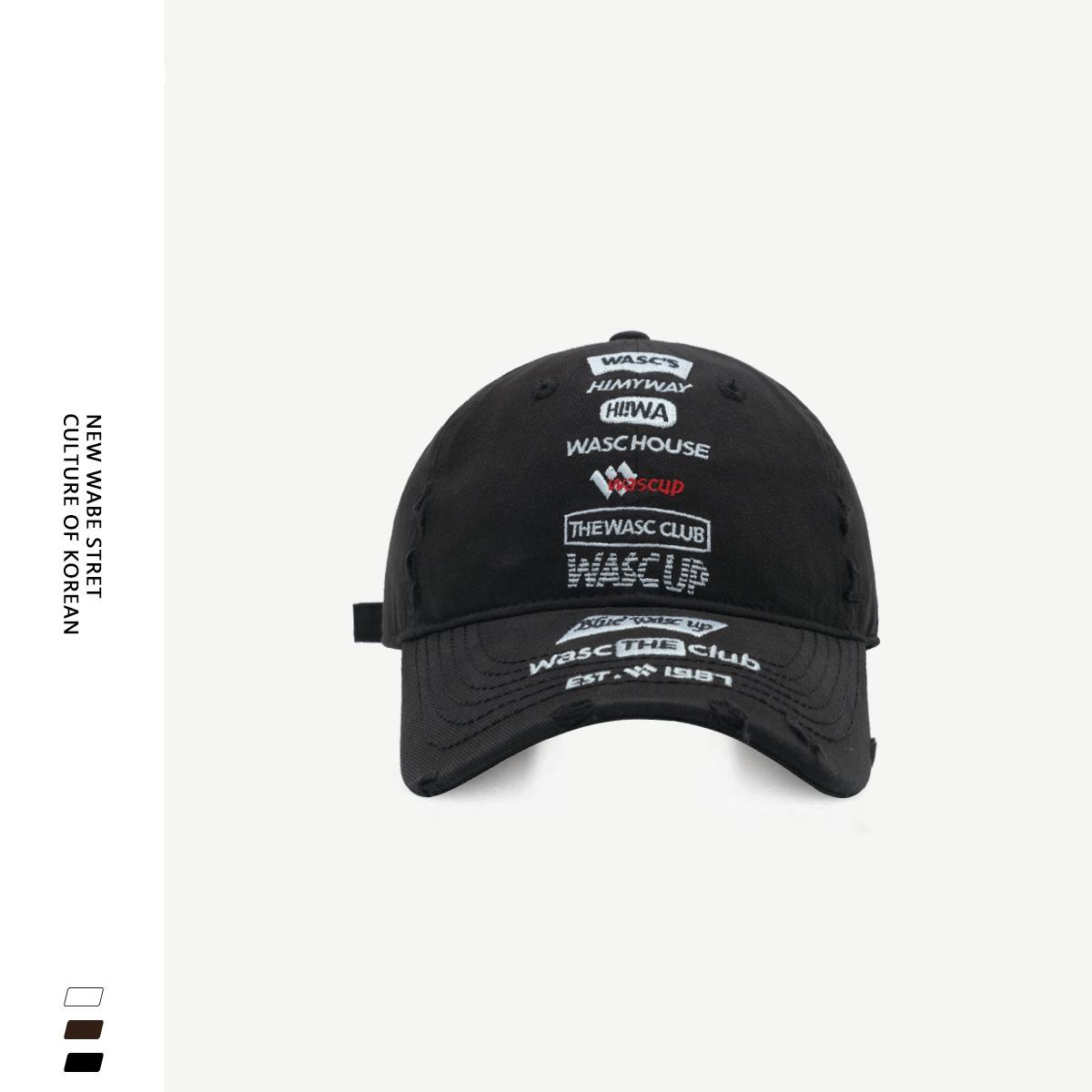 

Мужская бейсболка оригинального дизайна, модный бренд, алфавит, тяжелая промышленность, вышивка, европейская и американская уличная мода, рваная кепка для женщин M（56-58cm）WAS чёрный