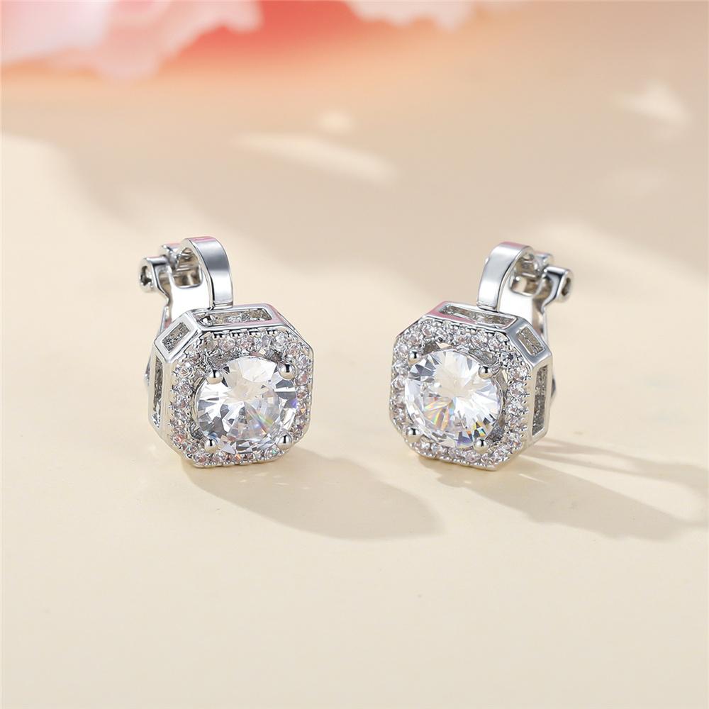 Cute Female White Round Zircon Stone Silver Color Clip Earrings For Women Luxury Wedding Jewelry