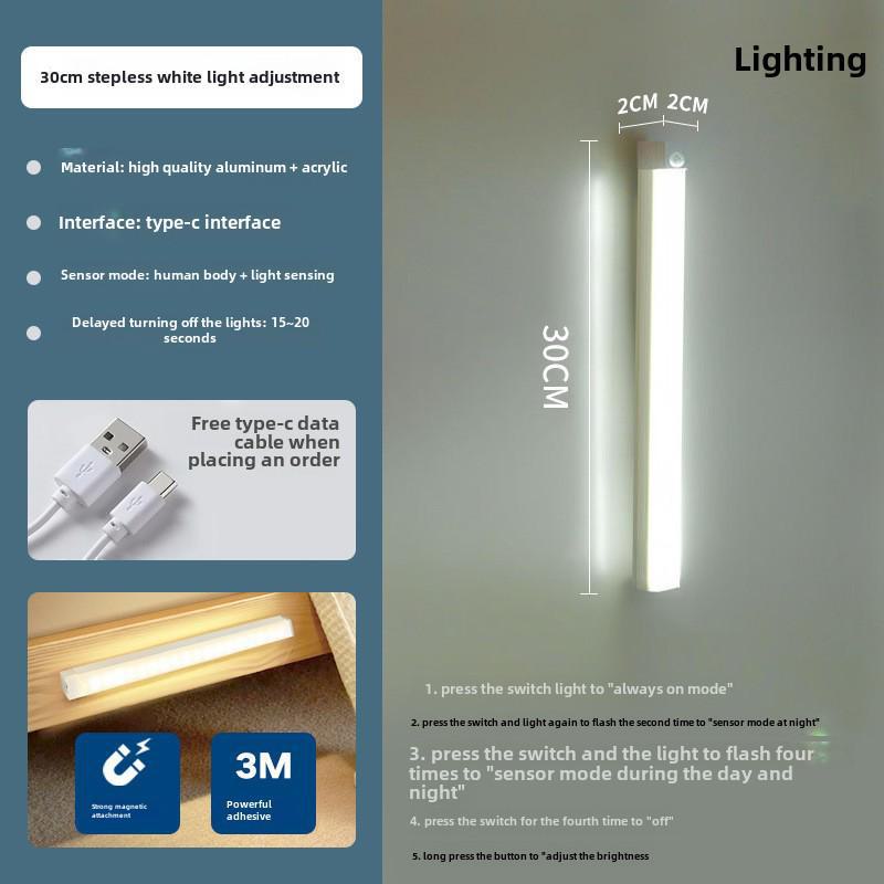 

Перезаряжаемая ультратонкая светодиодная лента с датчиком движения и магнитным клеем для шкафов и гардеробов 300MM белый