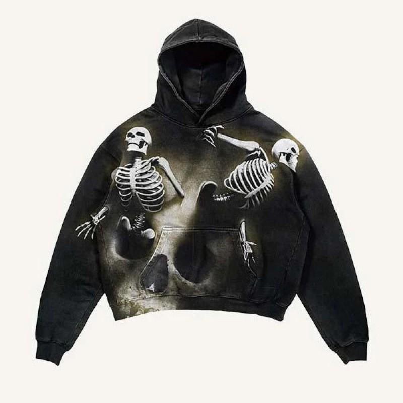 2026 Skull Print Hoodie Men - Lightweight Air Layer Sweatshirt Casual Streetwear Long Sleeve Pullover With Front Pocket
