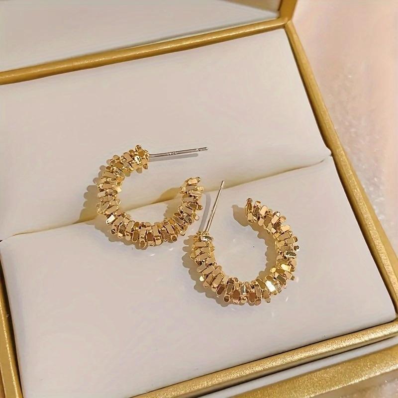 European American Simple Circle Broken Silver Stud Earrings Women French Temperament Niche Light Luxury High-end Versatile Ear Jewelry Gift