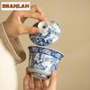 170ml Jingdezhen Antique Blue And White Gaiwan Aesthetic Twelve Gods Of Flowers Tea Tureen Tea Making Cover Bowl Cafes Tea Craft