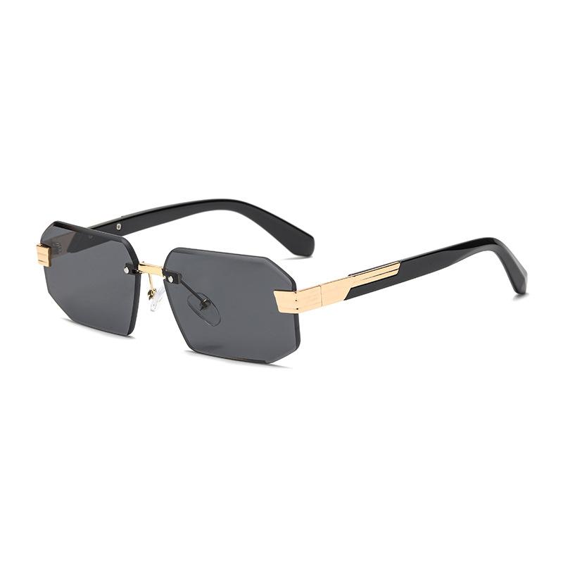 European and American square frameless sunglasses, women's fashion trimmed personalized street sunglasses, face-showing small UV-proof glasses
