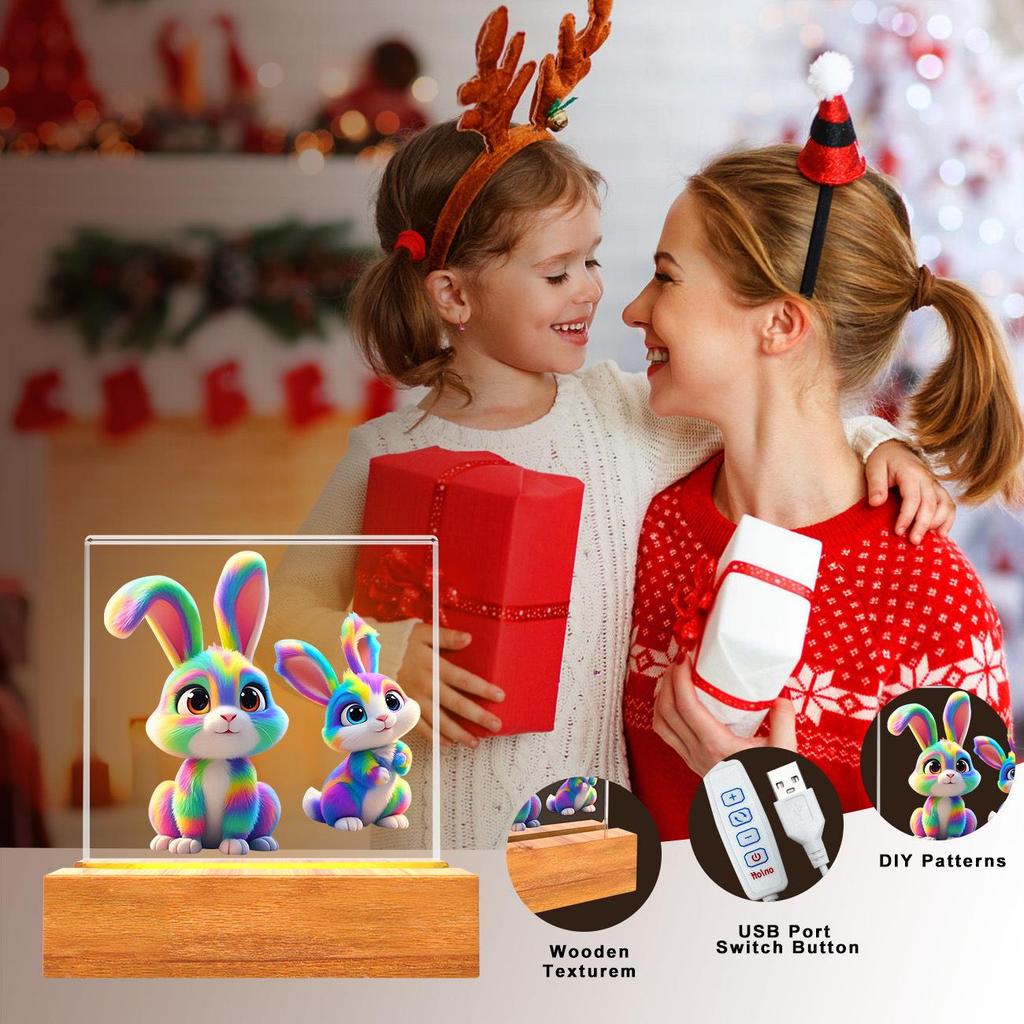 Solid Wood Base Acrylic USB Night Light - Creative Children's Gift Table Lamp