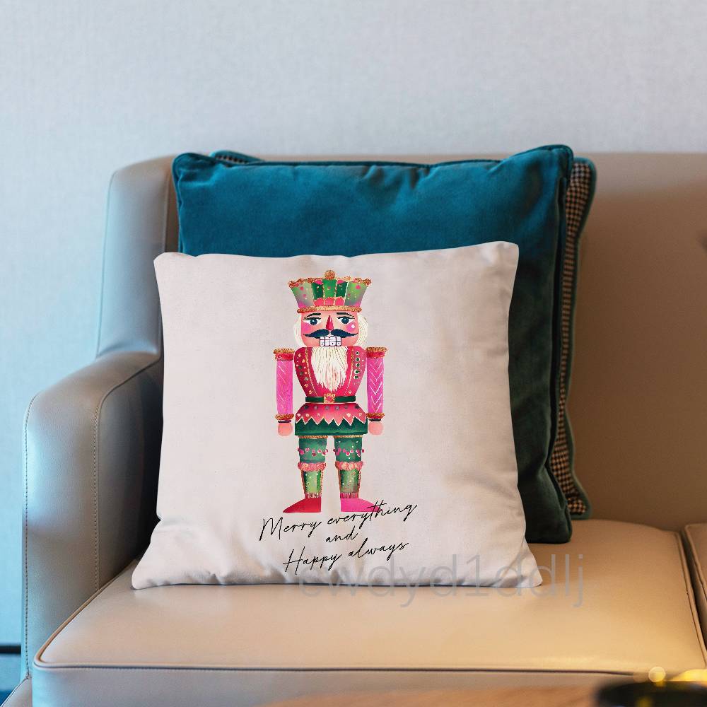 Nutcracker Christmas Pillow Case Short Plush Sofa Decorative Gift Home Double-sided Printing Cushio
