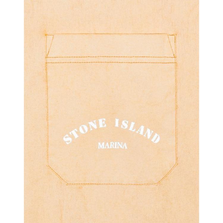 STONE ISLAND T-shirt da uomo a maniche corte con scollo rotondo, taschino a costine e stampa di lettere, serie Marina SS23, Arancione 7815216X4-V0032