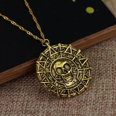 Punk Necklace Cool Skull Heads Coin  Pendant Necklaces for Men Pirates of The Caribbean Necklace Vintage Jewelry