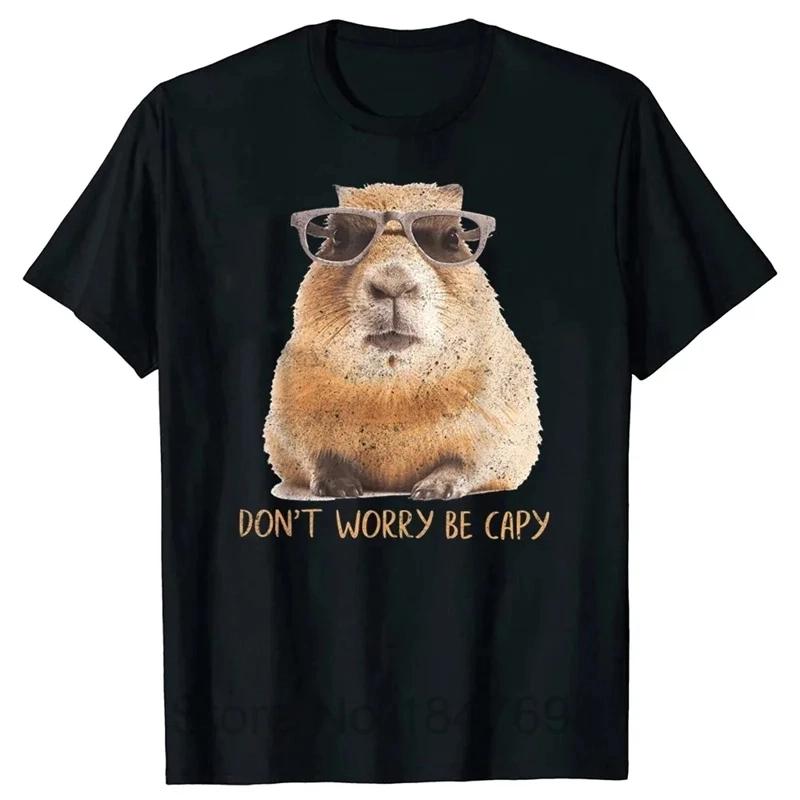 Printed Funny Capybara T-shirt For Women Retro Pattern T-shirts Summer Casual Fashion Loose Round Neck Tops Streetwear