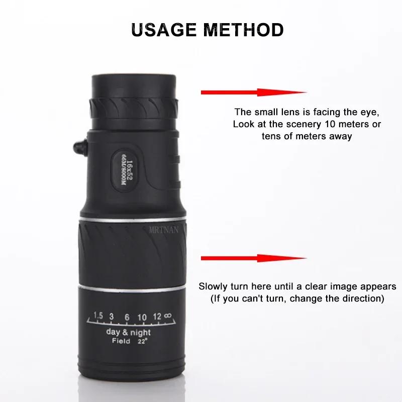 Monocular Telescope HD 16x52 Professional Long Range 3000m Binoculars for Camping Hunting Tourism Spyglass