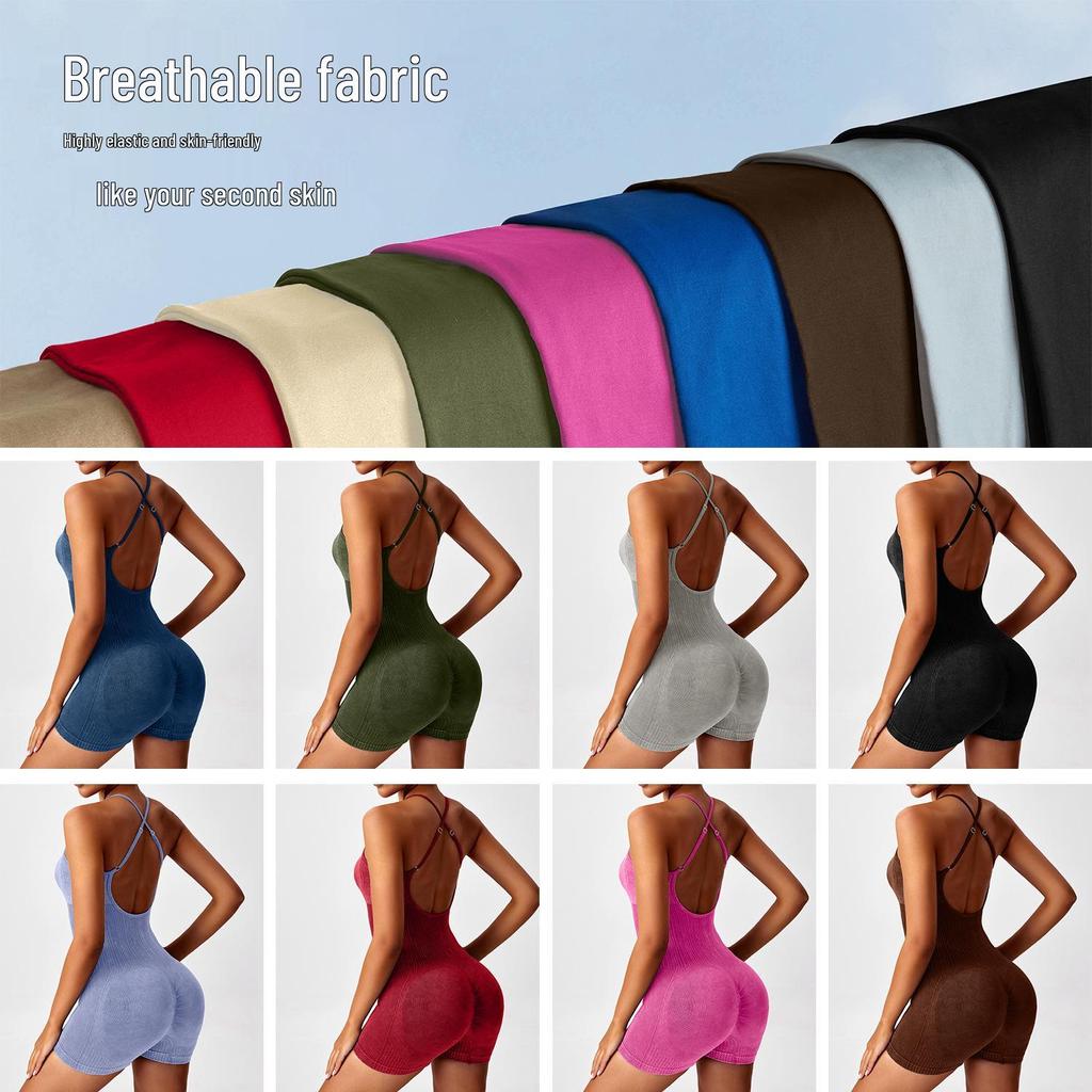 Women's Tie-Dye Cross-Back One-Piece Yoga Suit, Hip-Lifting Athletic Jumpsuit for Outdoor Fitness.