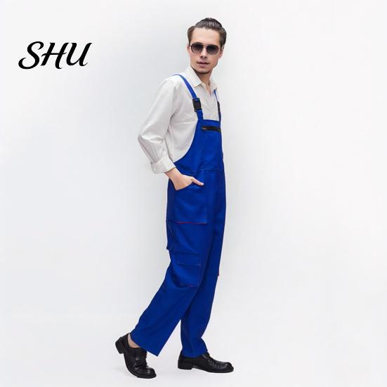 Work Jumpsuit Bib Overalls Adjustable Shoulder Straps Pockets Wide Leg Solid Color Coverall Multi-Pocket Uniforms Tool Storage