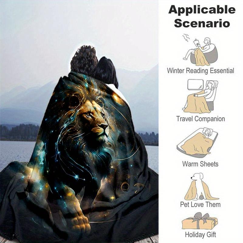 1pc Lion's Cosmic Journey Blanket  Soft Throw for Home Decor, Gift Idea, Living Room, Travel, Camping, Car Blankets
